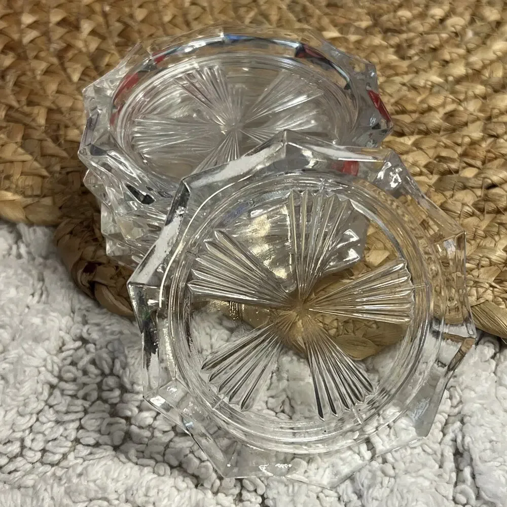 Vintage Set of 6 Glass Coasters Reins France Sunburst Decagon Pattern Art Deco
